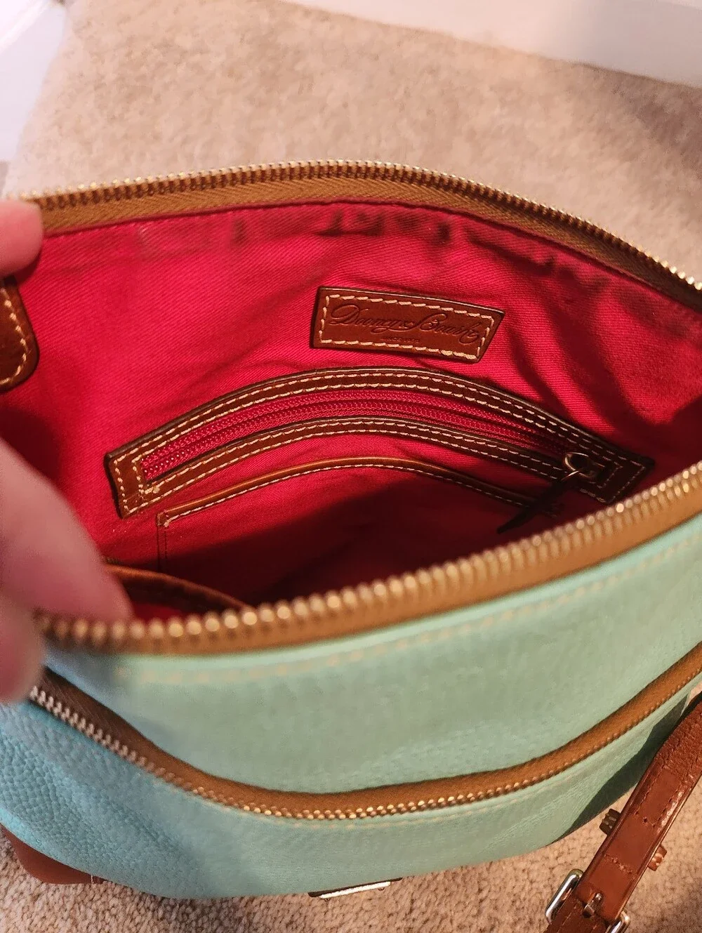 Dooney & Bourke Pebble Grain Crossbody Bag Turqouise Brown Leather